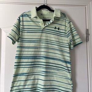 Under Armour Boy’s Light Green Polo with Blue Stripes